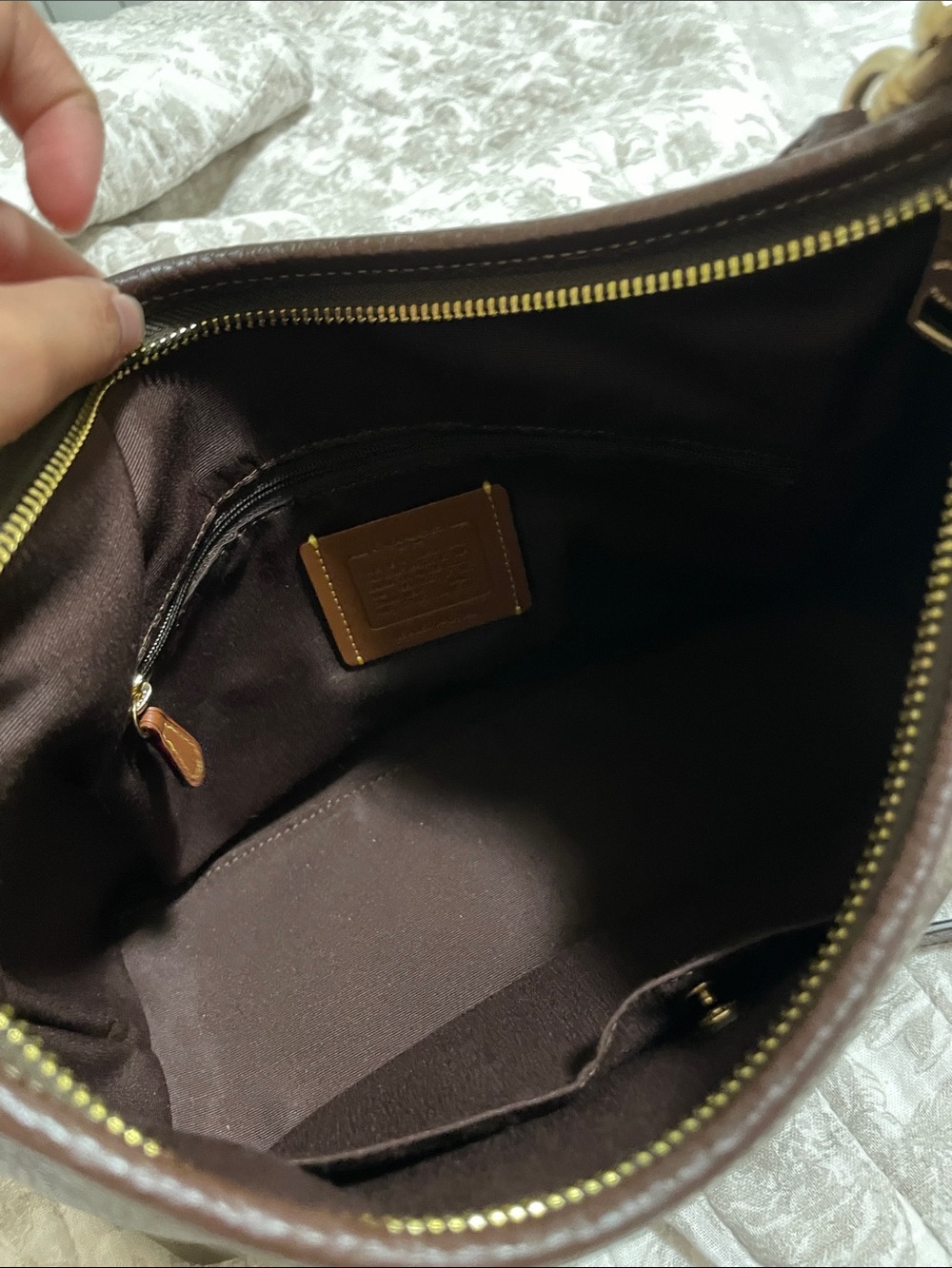 COACH Pebbled Leather laurel Shoulder Bag in Dark Brown with Gold Hardware - Picture 2 of 4